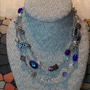 Silver and Blue Multi-Strand Necklace with Crystal Beads